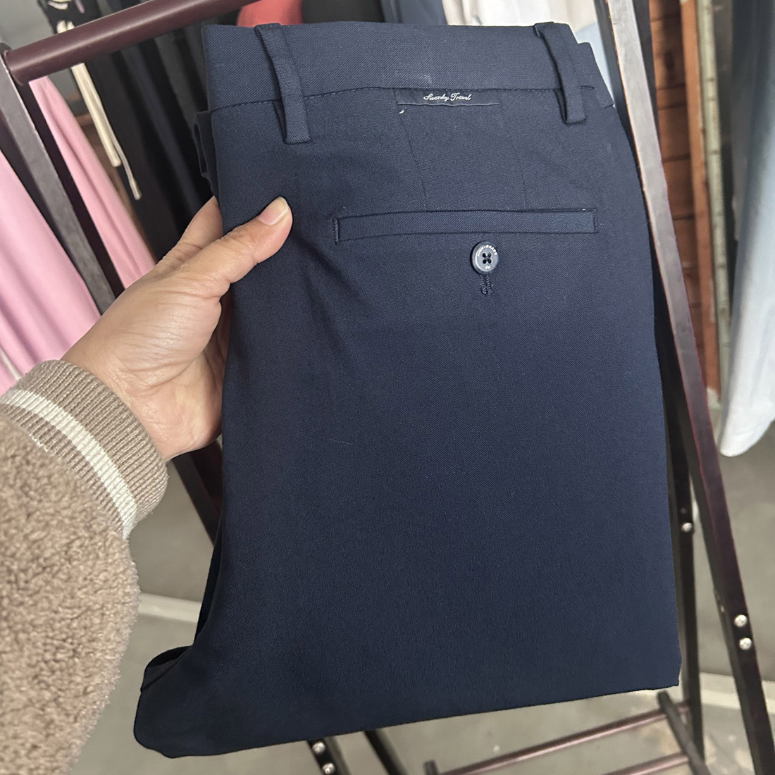 秋季直筒休闲裤深蓝色微弹长裤子