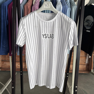 92%棉+8%氨纶~透气吸汗弹力棉条纹短袖T恤衫夏季圆领汗衫男装