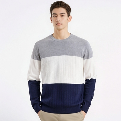 撞色针织衫春秋季男士打底毛衣薄