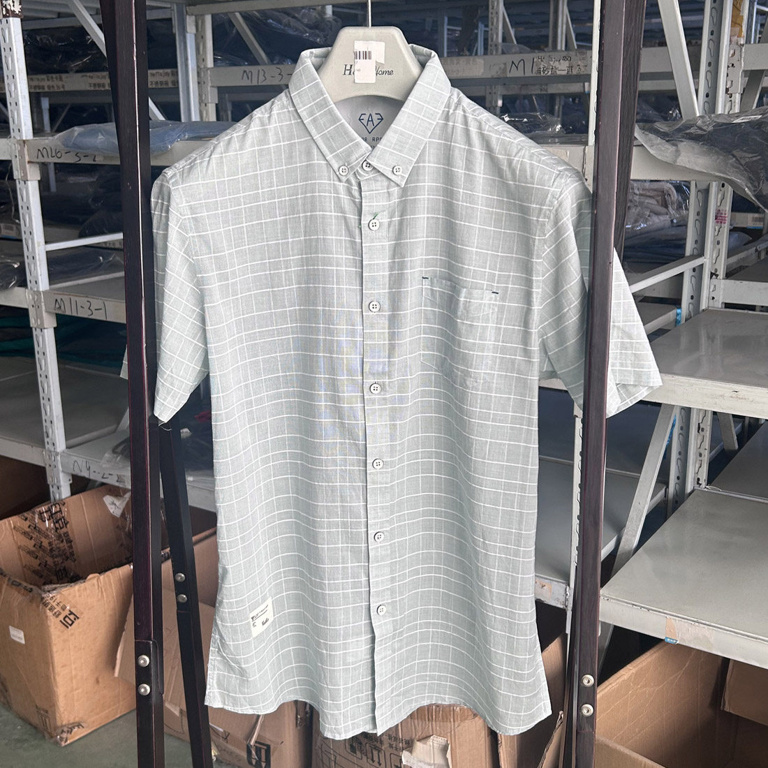 透气吸汗~棉纱面料~一线品牌剪标男士领扣短袖衬衫夏季格子衬衣男