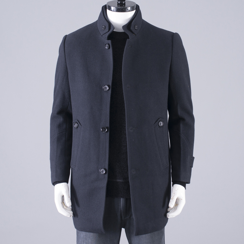 黑色立领羊毛呢子大衣秋季厚外套