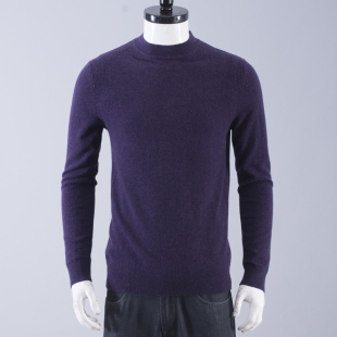 针织线衫 茄紫色圆领毛衣中青年套头男装 冬 大牌撤柜男士 品质羊毛