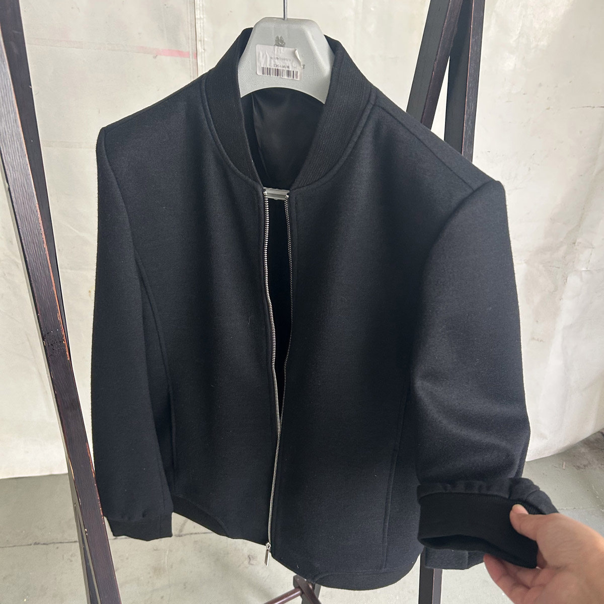 一线品牌撤柜男士商务休闲棒球领夹克衫春秋季厚款黑色毛呢外套男