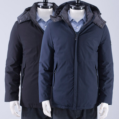 脱卸帽加厚保暖纯色棉服爸爸外套