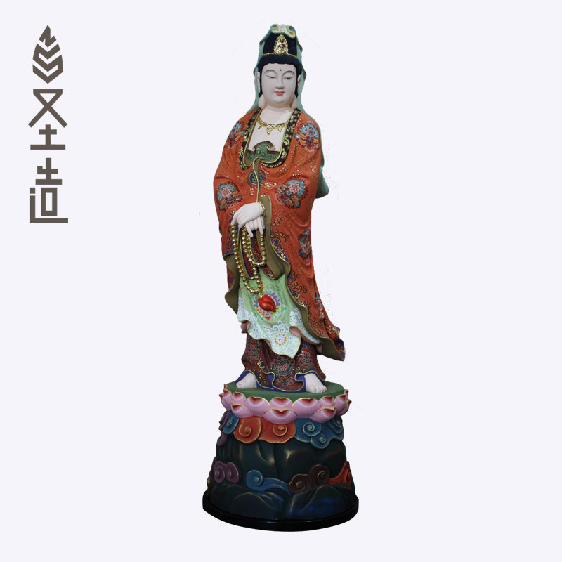 木雕持珠观音佛像念珠观世音居家客厅家用摆件定制 圣造