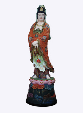 木雕持珠观音佛像念珠观世音居家客厅家用摆件定制 圣造