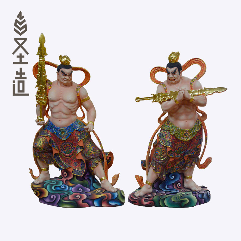 哼哈二将木雕门神居家客厅工艺品摆件定制 圣造佛像