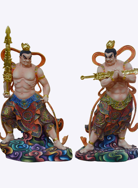 哼哈二将木雕门神居家客厅工艺品摆件定制 圣造佛像