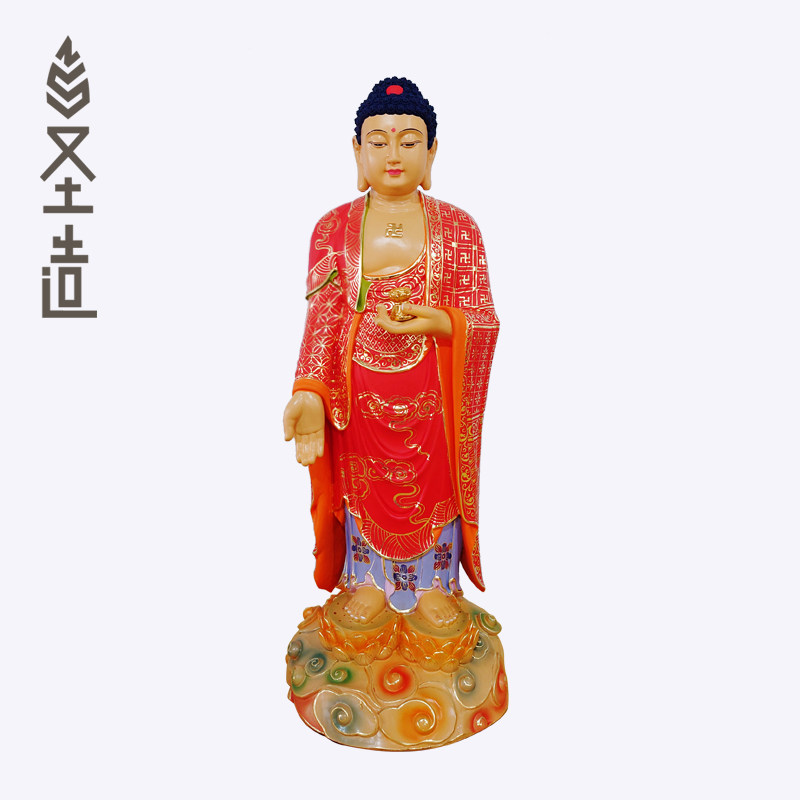 香樟木雕刻木雕阿弥陀佛贴金彩绘佛像实木接应佛无量佛厂家 圣造