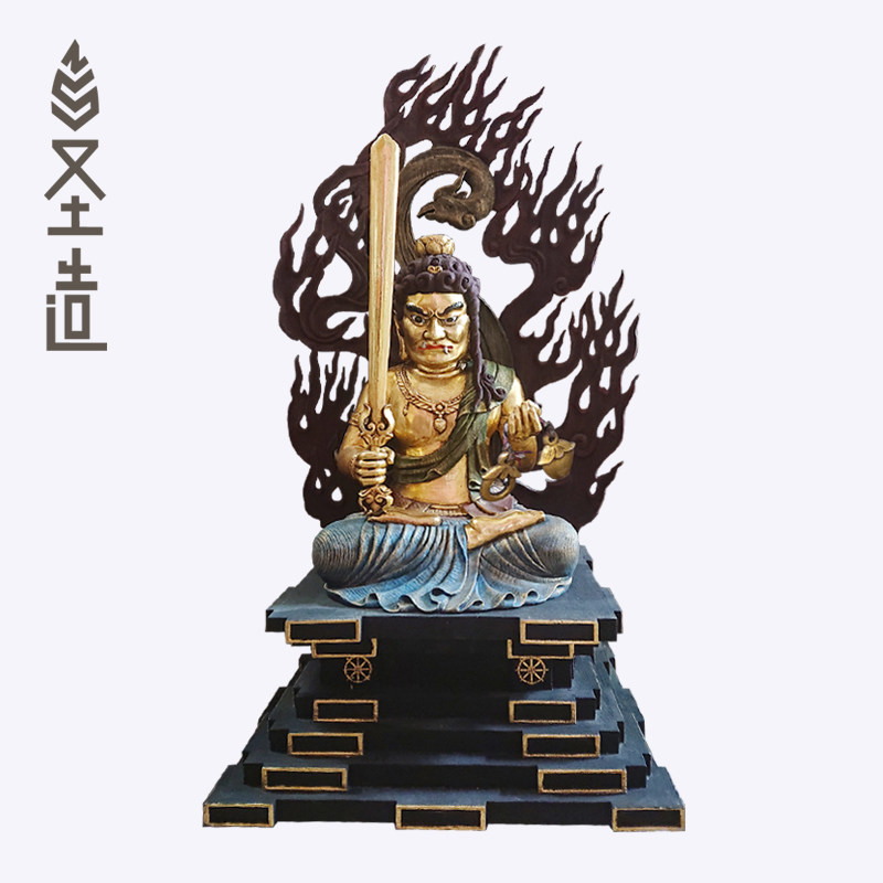 仿古不动明王木雕佛像摆件家用东密不动尊佛像定制厂家  圣造