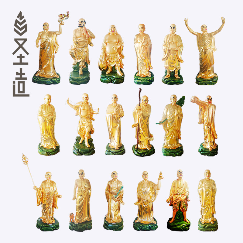 樟木十八罗汉木雕佛像实木18罗汉护法大型佛像神像定制厂家 圣造