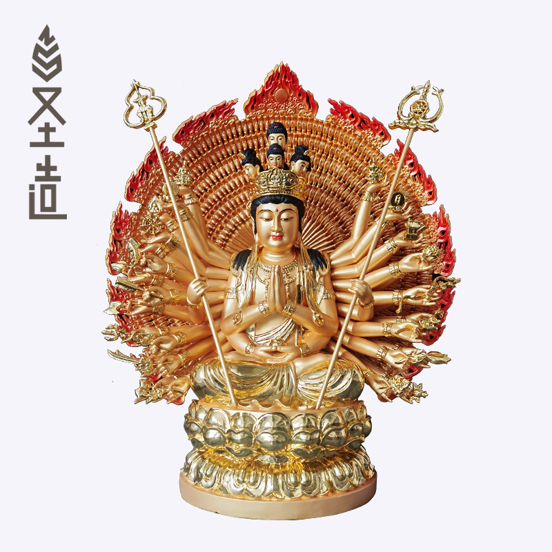 香樟木千手观音佛像摆件木质雕刻千手千眼观世音神像定厂家 圣造