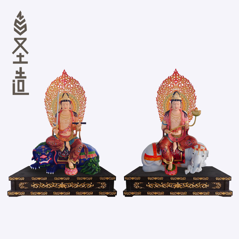 木雕文殊普贤佛像摆件文殊师利像普贤像实木雕刻佛像定制 圣造