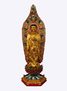 圣造佛像 阿弥陀佛贴金站相大漆佛像摆件木雕佛祖宁波佛陀像定制