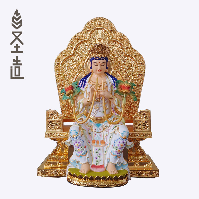 木雕贴金天冠弥勒坐像佛像摆件天冠弥勒佛定制定做神像厂家 圣造