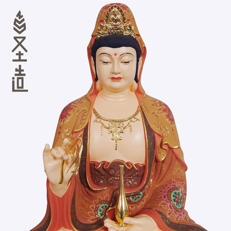 木雕观音佛像摆件实木雕刻观世音像木制观音家用定制厂家 圣造
