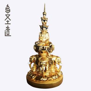 圣造 香樟木木雕十方普贤家用延命普贤峨眉金顶普贤摆件
