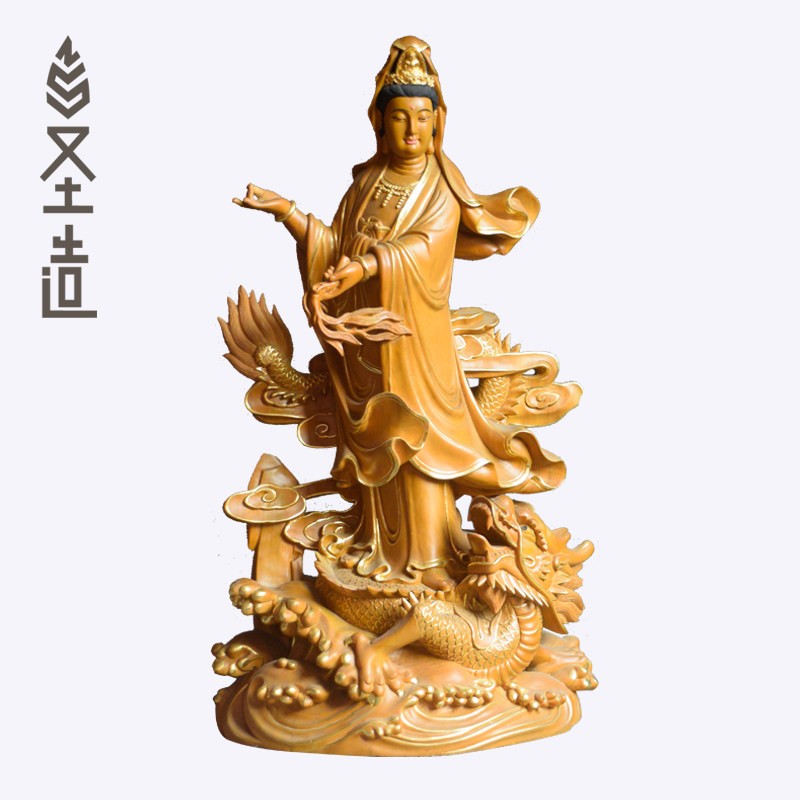 站龙观音木雕佛像乘龙骑龙观音居家工艺品摆件定制 圣造