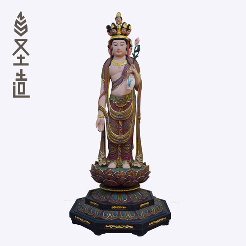 木雕十一面观音佛像站相观音像圣观音家用居家摆件定制 圣造
