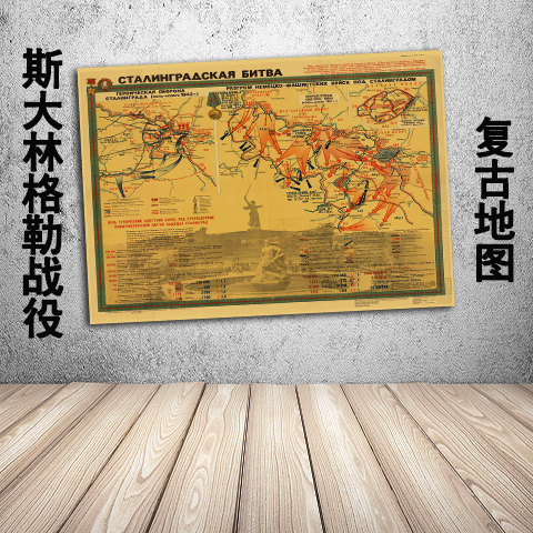 苏联斯大林格勒战地图复古装饰画
