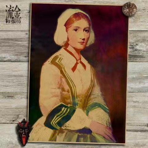 提灯天使 南丁格尔海报 复古文艺牛皮纸画 挂画 壁画 画芯