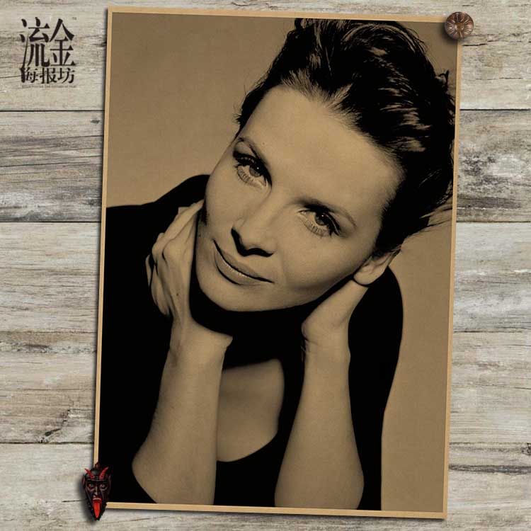 法国新款人物天后朱丽叶比诺什海报复古文艺牛皮纸装饰画酒吧挂画