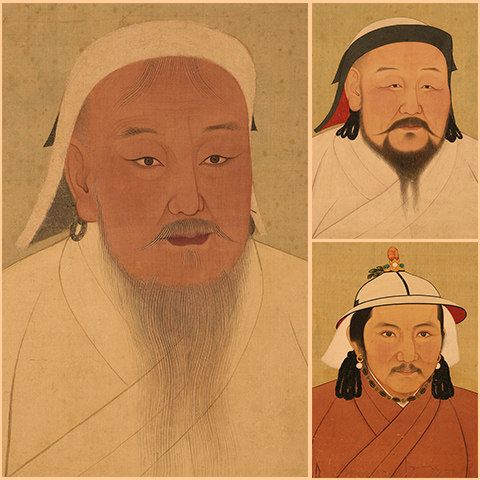 元代帝王半身画像元太祖海报古代复古牛皮纸画装饰画壁画画芯墙画