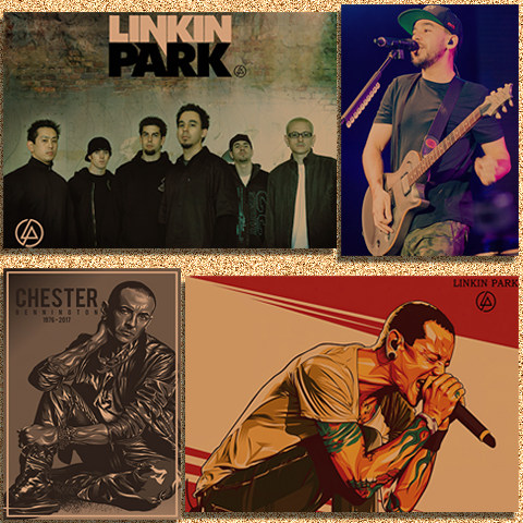 林肯公园linkin park 摇滚乐队 怀旧复古牛皮纸海报 招贴装饰画芯