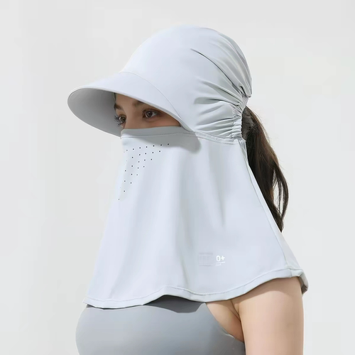 夏季防晒面罩全脸遮阳防紫外线透气带帽檐女款可扎马尾骑行帽子女