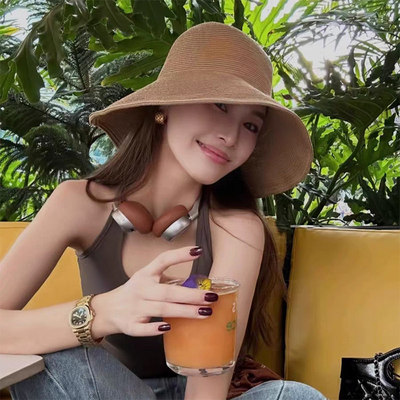 海边帽子女夏天新款度假防晒帽渔夫帽草帽可折叠沙滩太阳帽遮阳帽