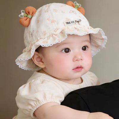 婴儿帽子春秋薄款遮阳可调节公主渔夫帽女宝宝新生小月龄胎帽夏季