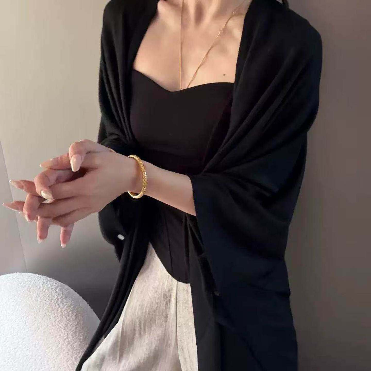 防晒披肩女外搭配裙子旗袍夏季空调房办公室薄款开衫带扣斗篷坎肩