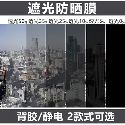 玻璃贴膜静电无胶隔热防晒窗户阳台遮光遮阳黑色自粘不透光贴膜
