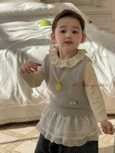 草房子·26春装新款女宝宝针织背心花边打底衫两件套26067