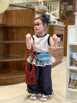 opolala·26夏装女童卡通印花背心78062宝宝网纱屁帘工装裤78063