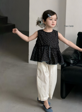 甜菜·26夏季新款女童碎花背心2650宽松休闲直筒裤26186