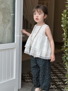 上衣百搭 女童可爱无袖 甜菜1997~女童蕾丝背心洋气2025夏季 新款