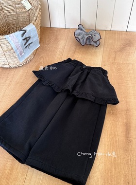 承麦～25冬装新款女宝宝荷叶边屁帘休闲裤加绒女童直筒裤气质8313