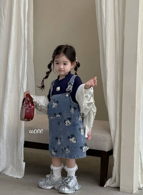 釉兮～2025秋季新款童装女童米奇牛仔背带裙269182打底衫269152