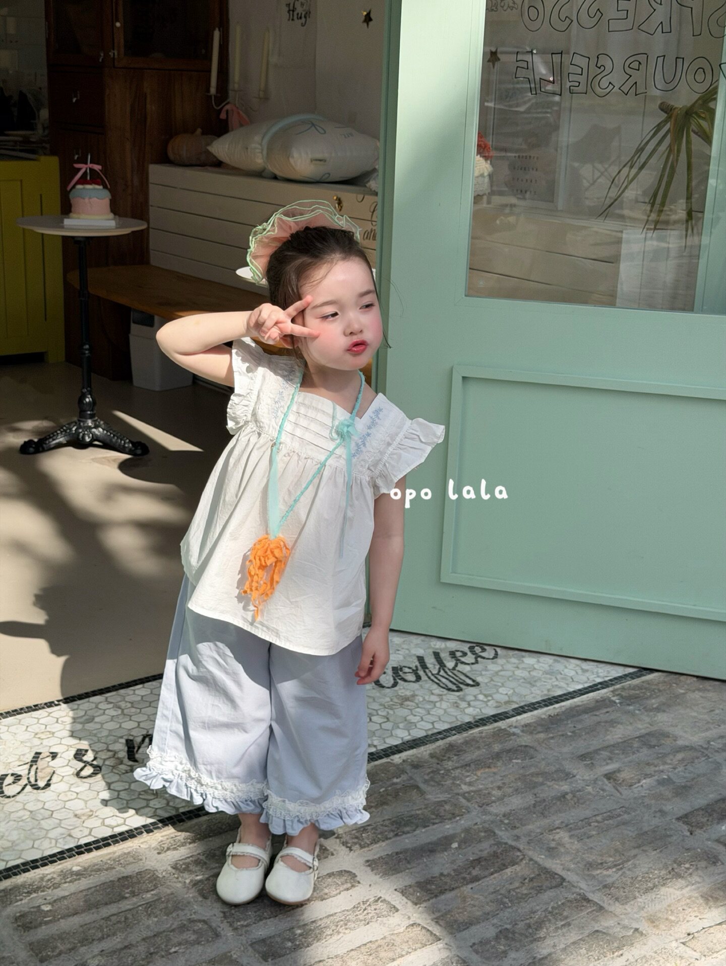 opolala&middot;26夏季新款女童飞飞袖刺绣娃娃衫78118休闲裤薄款78119