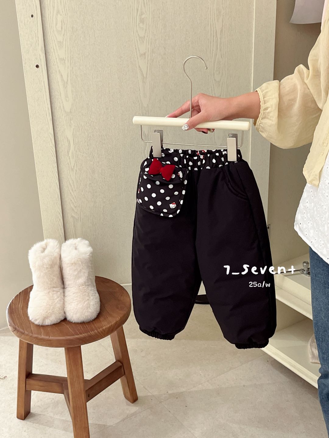 7seven～7408女童波点蝴蝶结羽绒裤洋气25冬装新款女宝宝90白鸭绒