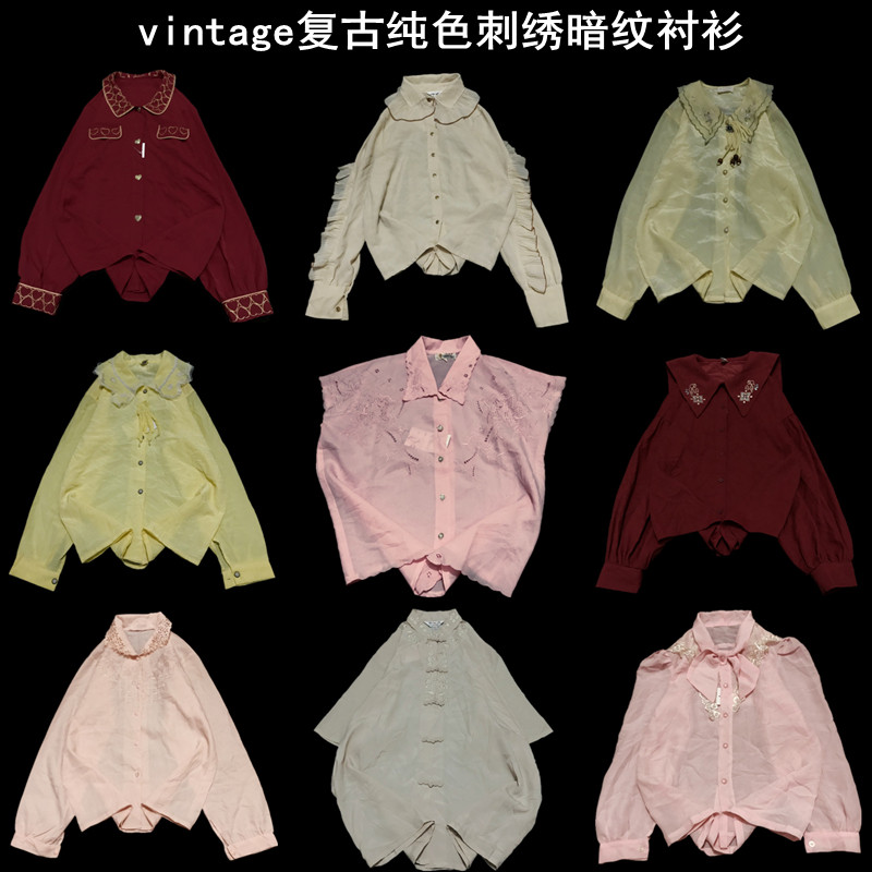 vintage衬衫雪纺纯色宽松