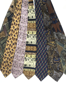 中古领带vintage古着孤品日系意系休闲印花提花油画学院领带JH33