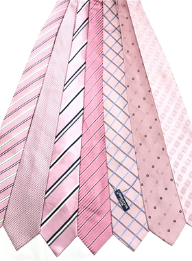 中古领带vintage古着孤品条格纹印花粉色系列衬衫配饰手打真丝G75