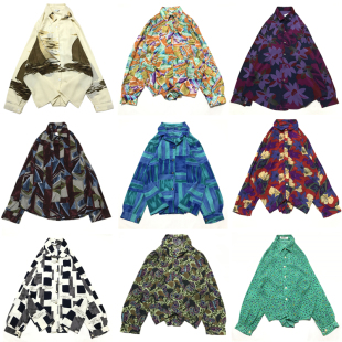 vintage古着复古夏威夷巴洛克雪纺油画碎花宫廷风百搭长袖 F93 衬衫