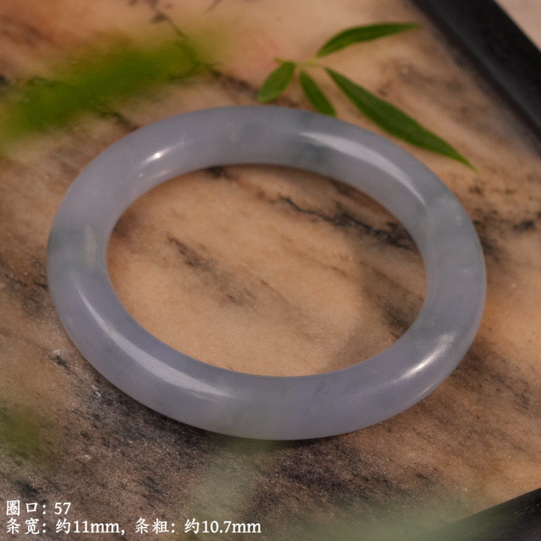 0416345-0 天然细糯淡紫底紫翡老坑种圆条翡翠手镯圈口57