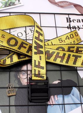 正确版本OFF OW黄色腰带 Belt17ss WHITE工业风格帆布刺绣皮带潮