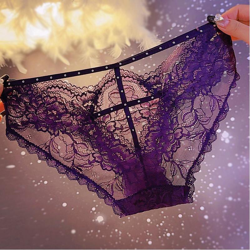 法式轻奢时尚火辣蕾丝镂空性感女士内裤透气透气亲肤三角裤纯棉裆