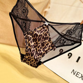 法式 爱心扣 时尚 轻奢豹纹蕾丝女士内裤 火辣镂空舒适弹力三角裤