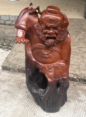 缅甸花梨木雕钟馗降师镇宅劈邪摆件木雕工艺品家居客厅装饰收藏品